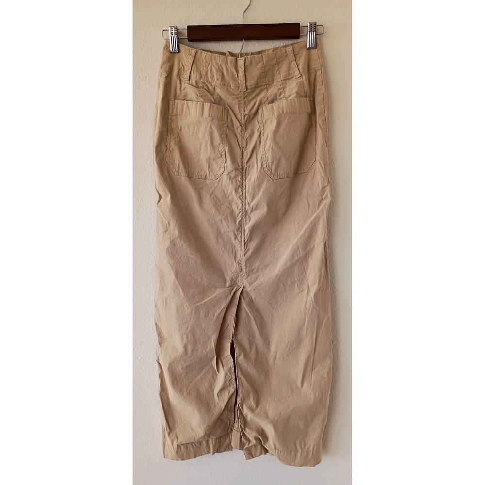 Maeve Anthropologie Tan Khaki Linen Blend Utility Maxi Column Skirt XS - Picture 3 of 9